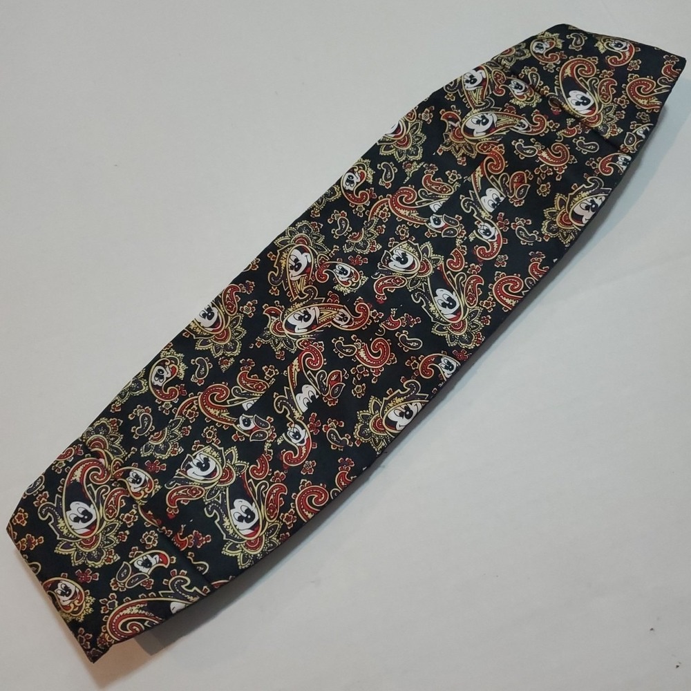Disney Mickey Mouse Allover Paisley Black Red‎ Cummerbund Vintage Silk